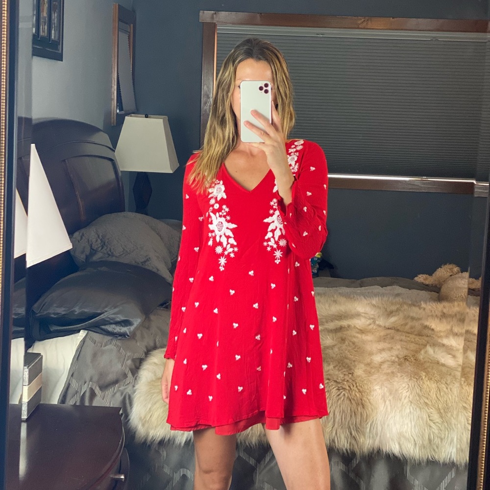Sugar + L!PS V-Neck Long Sleeve Floral Dress, Medium